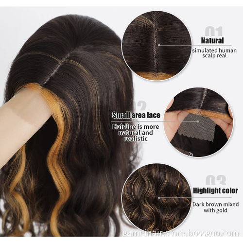 wholesale Fashionable Body Wave 100%brazilian virgin Dark Brown Highlight Blonde Wig Long Wavy transparent lace human hair wigs